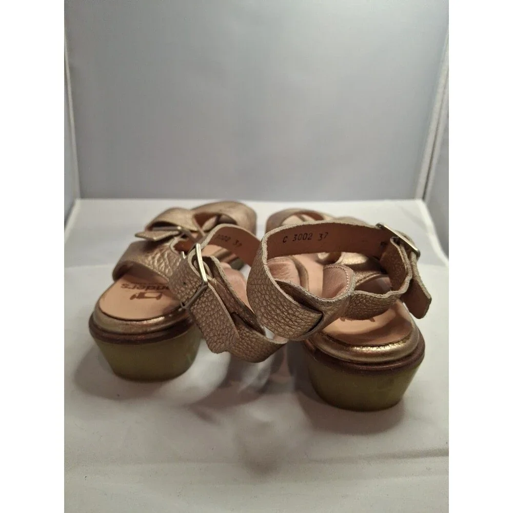 WONDERS Leather Wrap Around Ankle Women's Gold Sandals Size 37 (6.5)